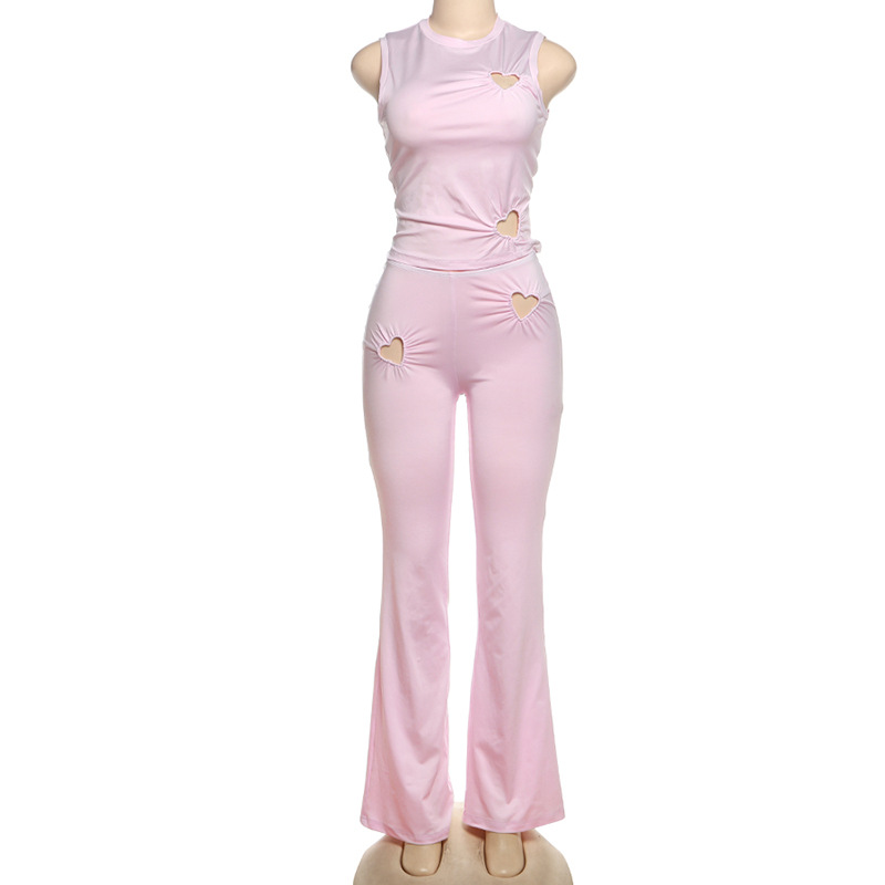 Women's Personality Fashion Solid Color Simple Set Pink Trousers Suit - Shop at LoveMi
