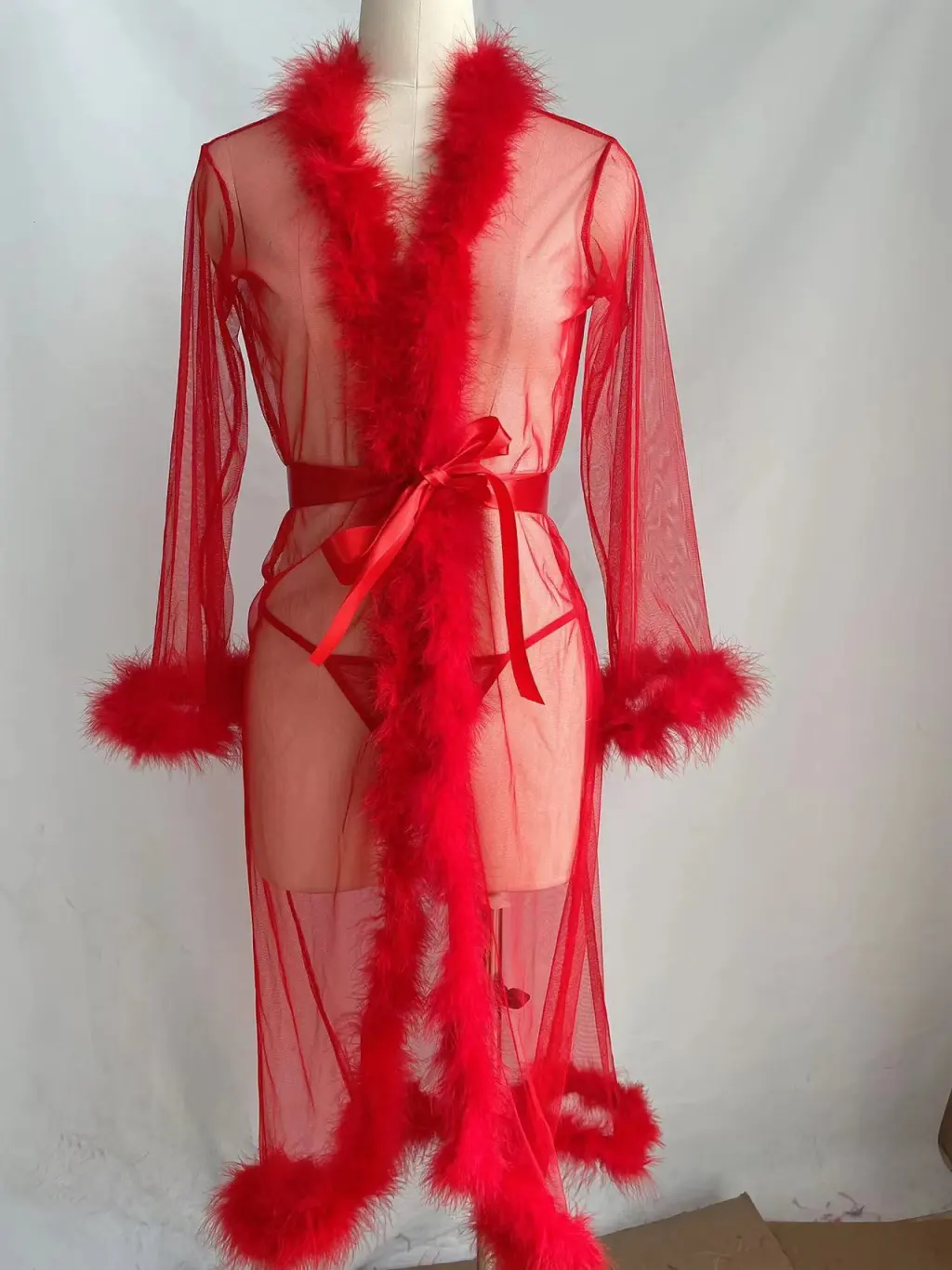 Long Robe Underwear Set For Women - Red