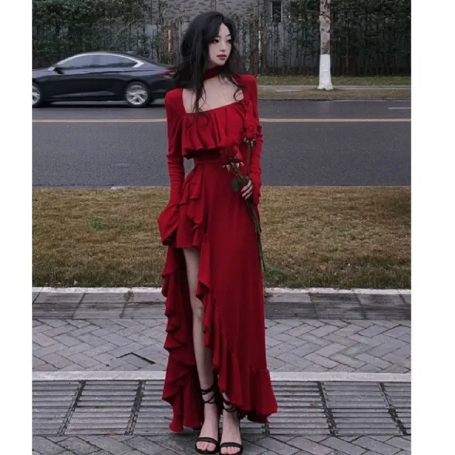 Fork Halter Square Collar Top Long Dress Default M - Shop at LoveMi