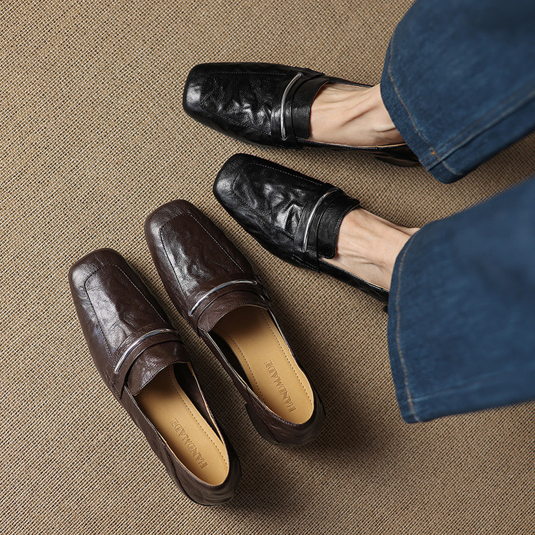 Womens Solid-color Square-toe Chunky-heel Sheepskin High Heels