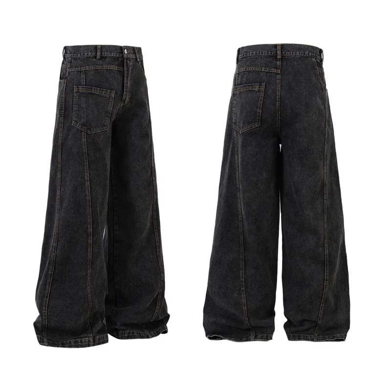 High Street American Retro Washed Second-hand Black Color Jeans