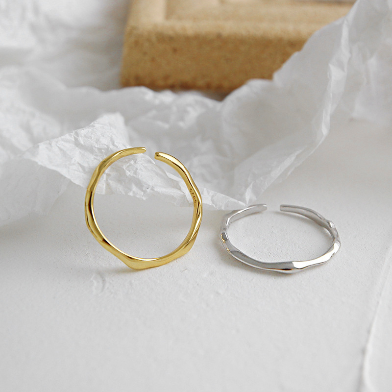 Irregular Surface S925 Sterling Silver Thin Ring