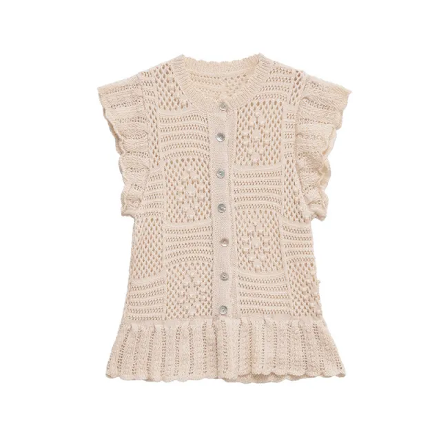 Women's Fashion Laminated Decoration Jacquard Mesh Knitted Top - Shop at LoveMi