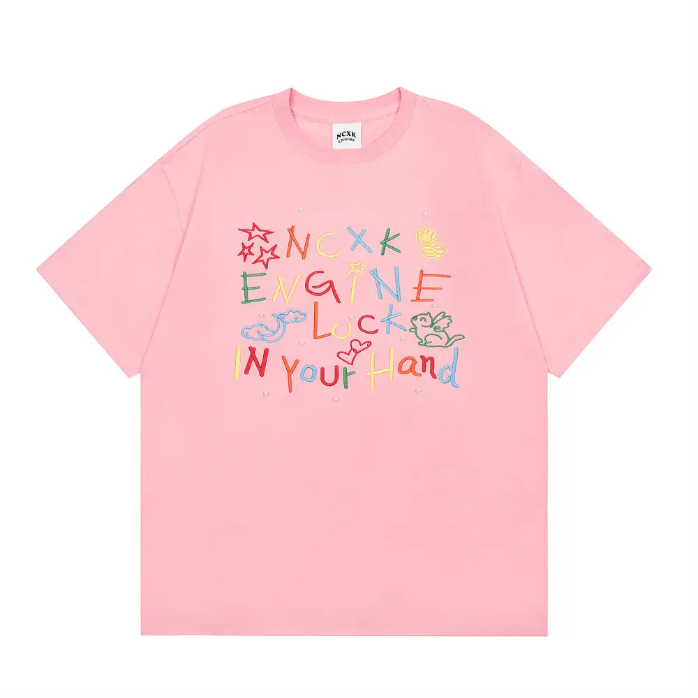 Color Letter Embroidery Short Sleeve