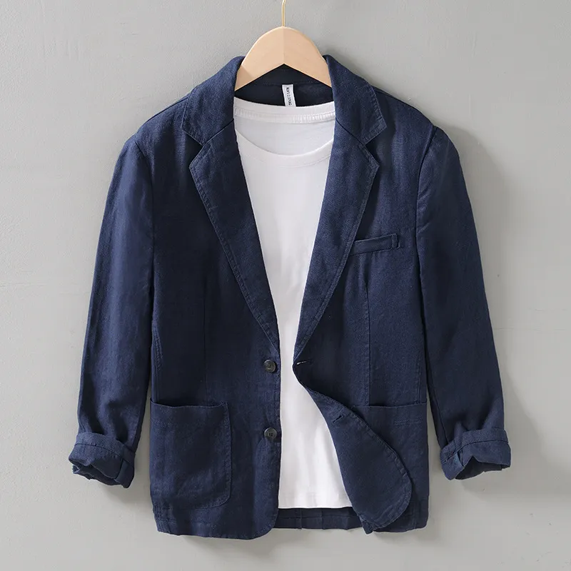 Retro Easy Matching Flat Collar Linen Suit
