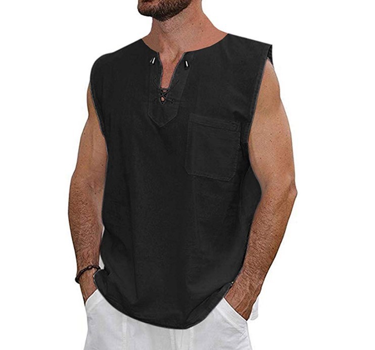 Title 5, Mens Eyelet Lace Cotton And Linen Vest Shirt, ...