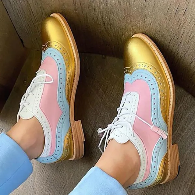 Retro Plus Size Color Matching Casual Flat Shoes Gold - Shop at LoveMi