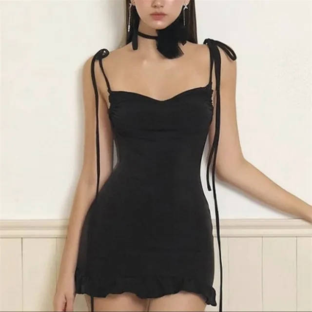 Summer Y2g Backless Lace up Dress Black - Shop at LoveMi