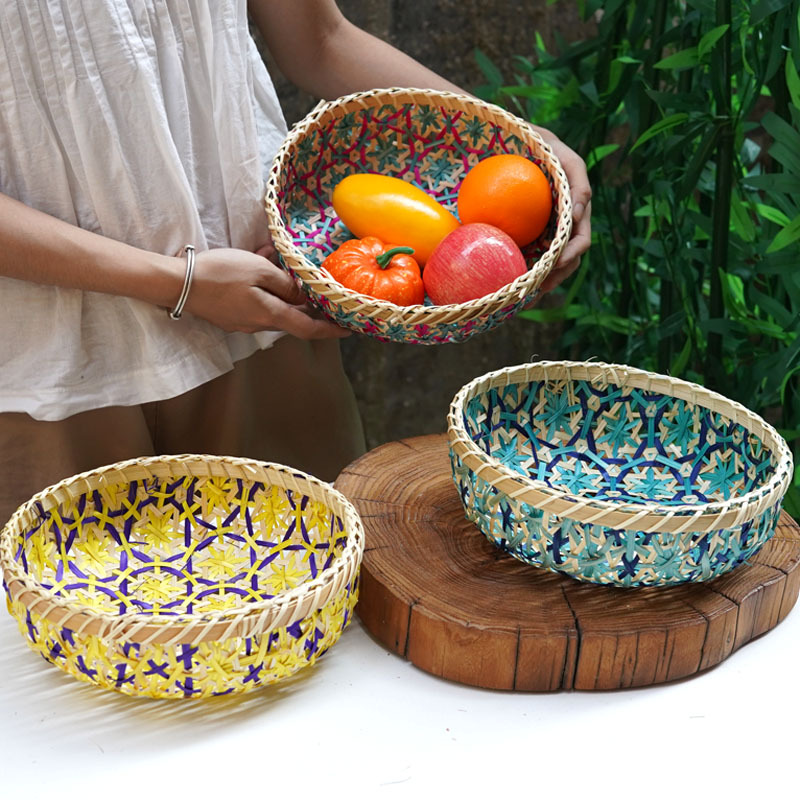 Handwoven Colorful Dried Fruit Tray And Snack Storage Basket