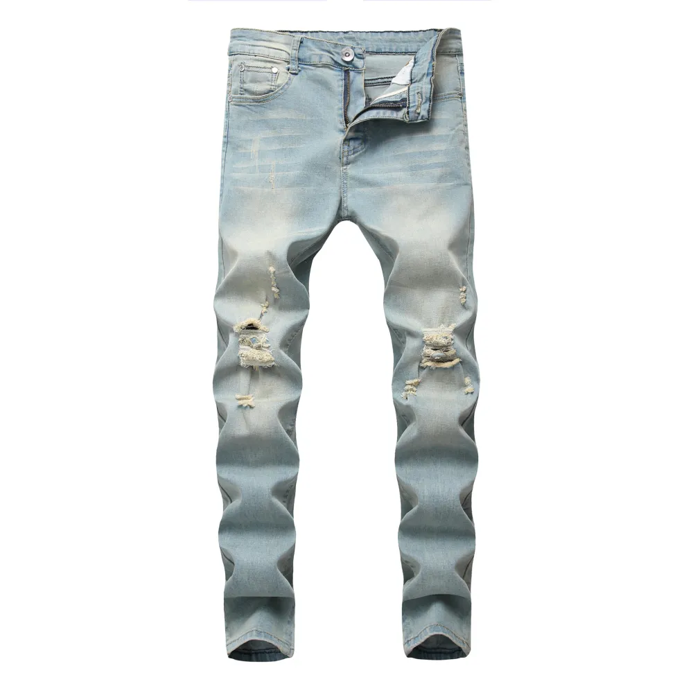 High Elastic Ripped Slim Jeans