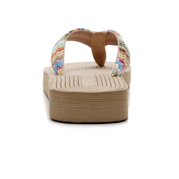 Women's PP Grass Imitation Woven Flip Flops Fashion Outerwear Wedge Beach Flip-flops Sandals