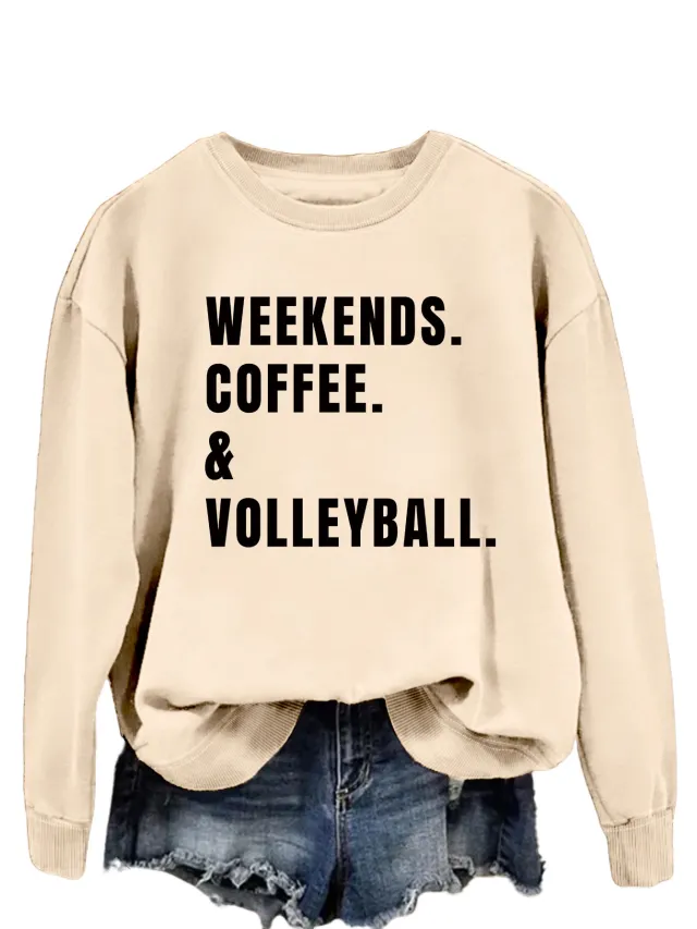 Women's Simple Round Neck Long Sleeve Loose Sweatshirt Sand Black Sweater Font - Shop at LoveMi