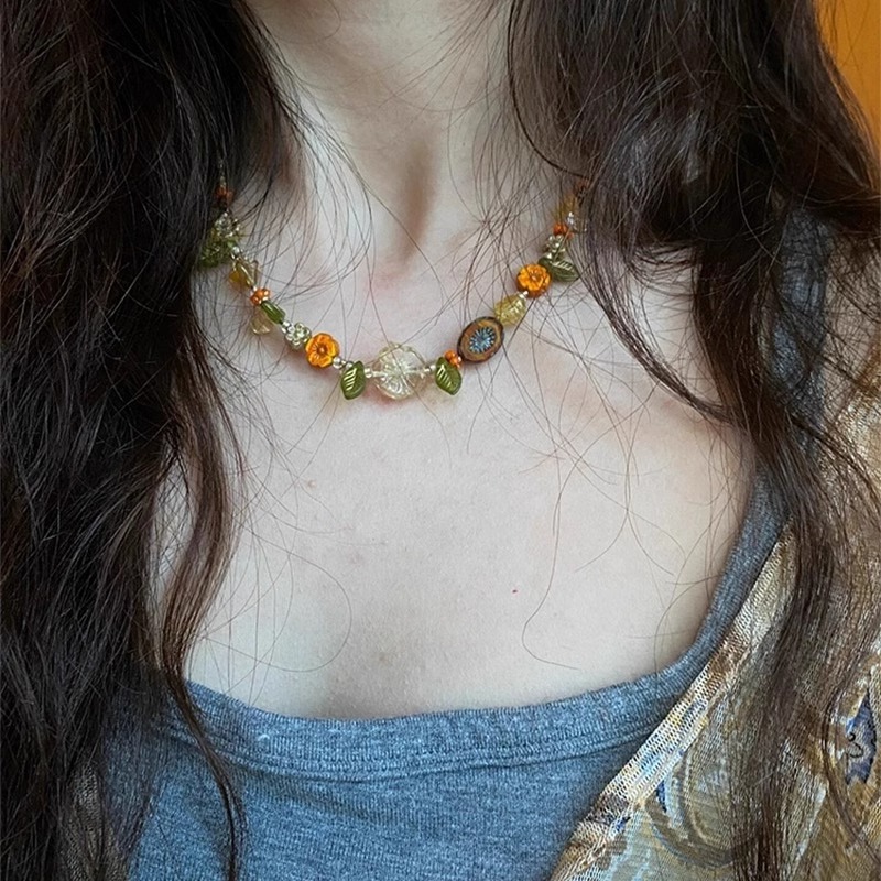 New Chinese Flower Beaded Necklace Female Ethnic Style