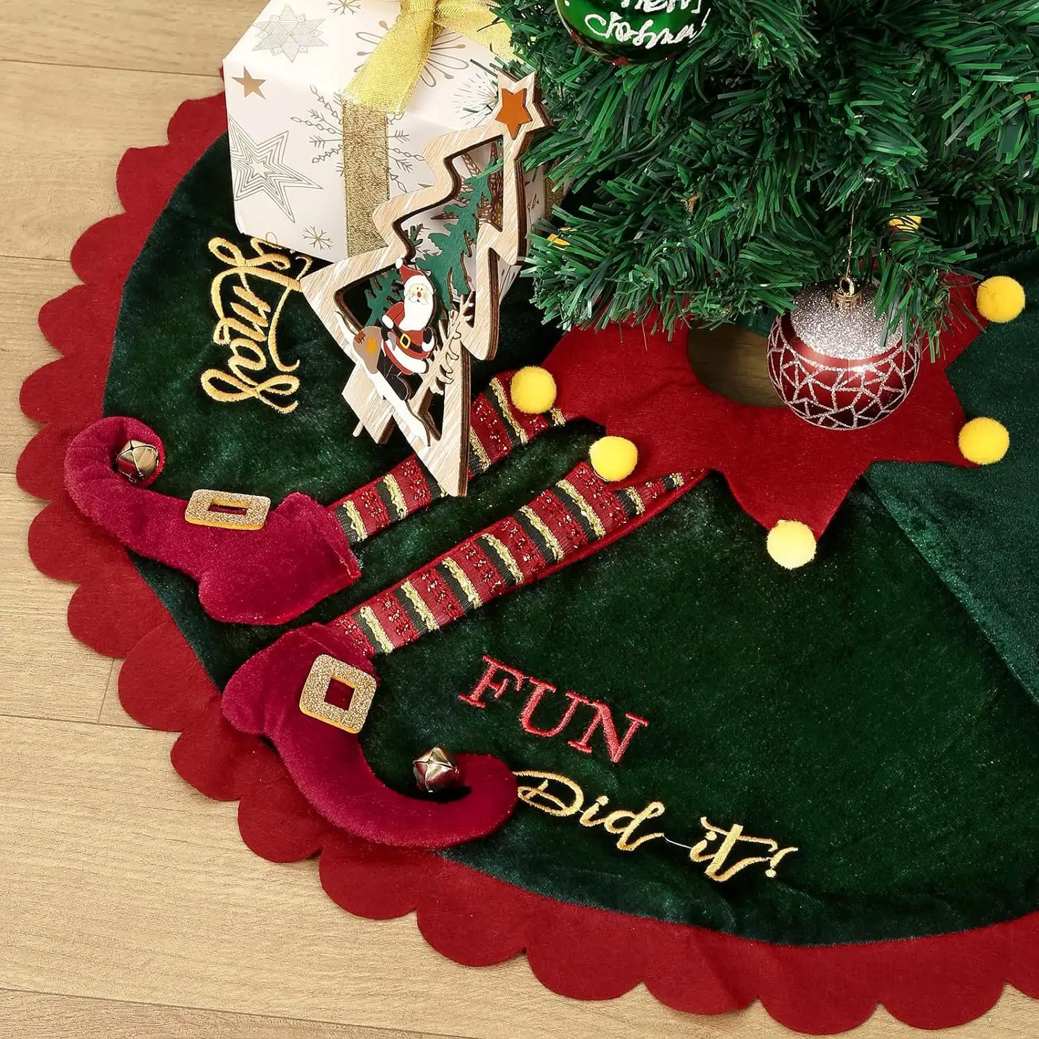 Christmas 60-inch Tree Skirt-inch Knitted Christmas Tree Decorative Apron Small Size Christmas Dress Festival Atmosphere