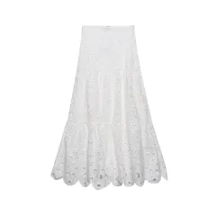 Temperament Leisure Summer New Foreign Trade Embroidery Openwork Blouse Skirt Two-piece Suit Fashion Leisure Suit - Skirt-L - View 1