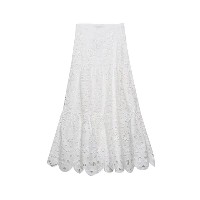 Temperament Leisure Summer New Foreign Trade Embroidery Openwork Blouse Skirt Two piece Suit Fashion Leisure Suit Skirt L - Shop at LoveMi