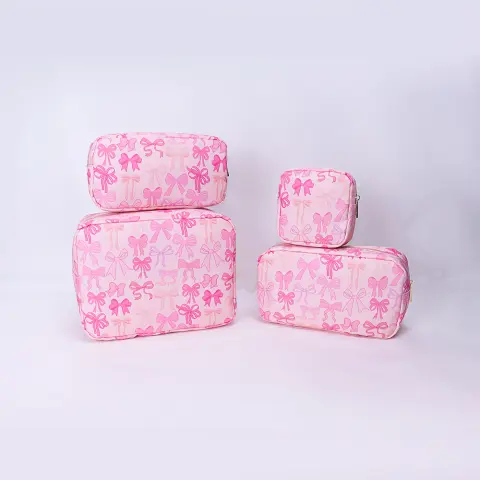 Printed Nylon Cosmetic Bag Travel Portable Storage