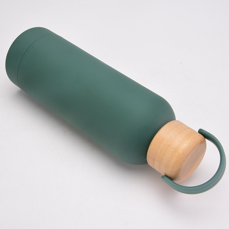 500ml Small Mouth Vacuum Cup Portable Handle Bamboo Wood Cover Water Cup Water Bottle