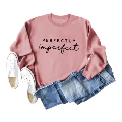 PERFECTLY Imperfect Simple Round Neck Women's Long Sleeve Sweater - Rose Gold Black Sweater Font - View 1