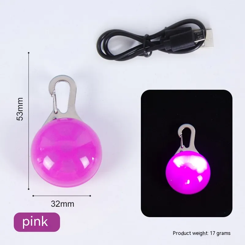 Pet Supplies Rechargeable LED Night Travel Anti-lost Warning Light Pendant - Pink Light