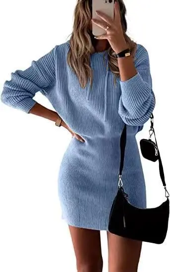 Women's Fashionable Elegant Knitted Hooded Dress 249 Blue - Shop at LoveMi
