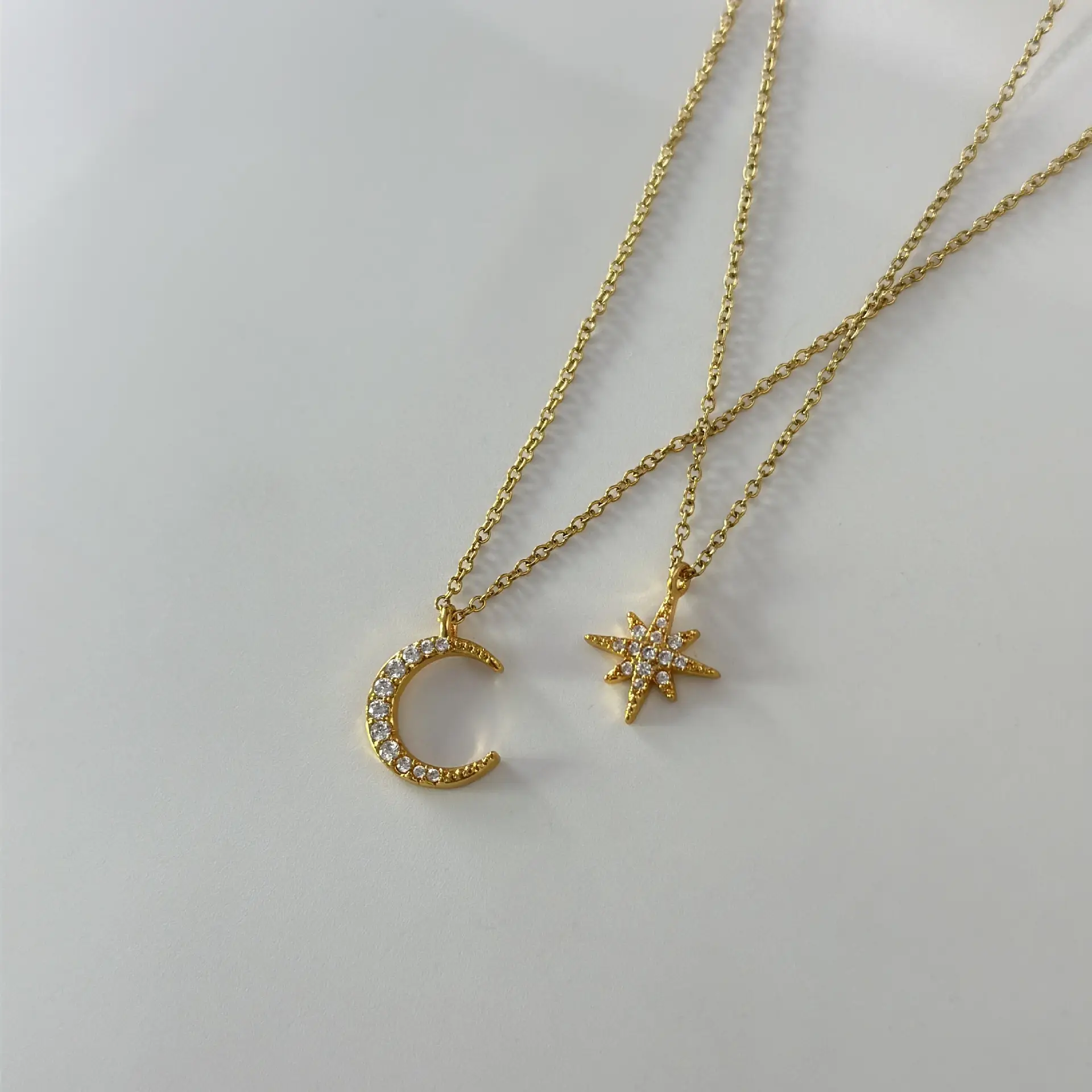 Moon Popular Necklace Double Chain Necklace Starry Sky Full Diamond Clavicle Chain