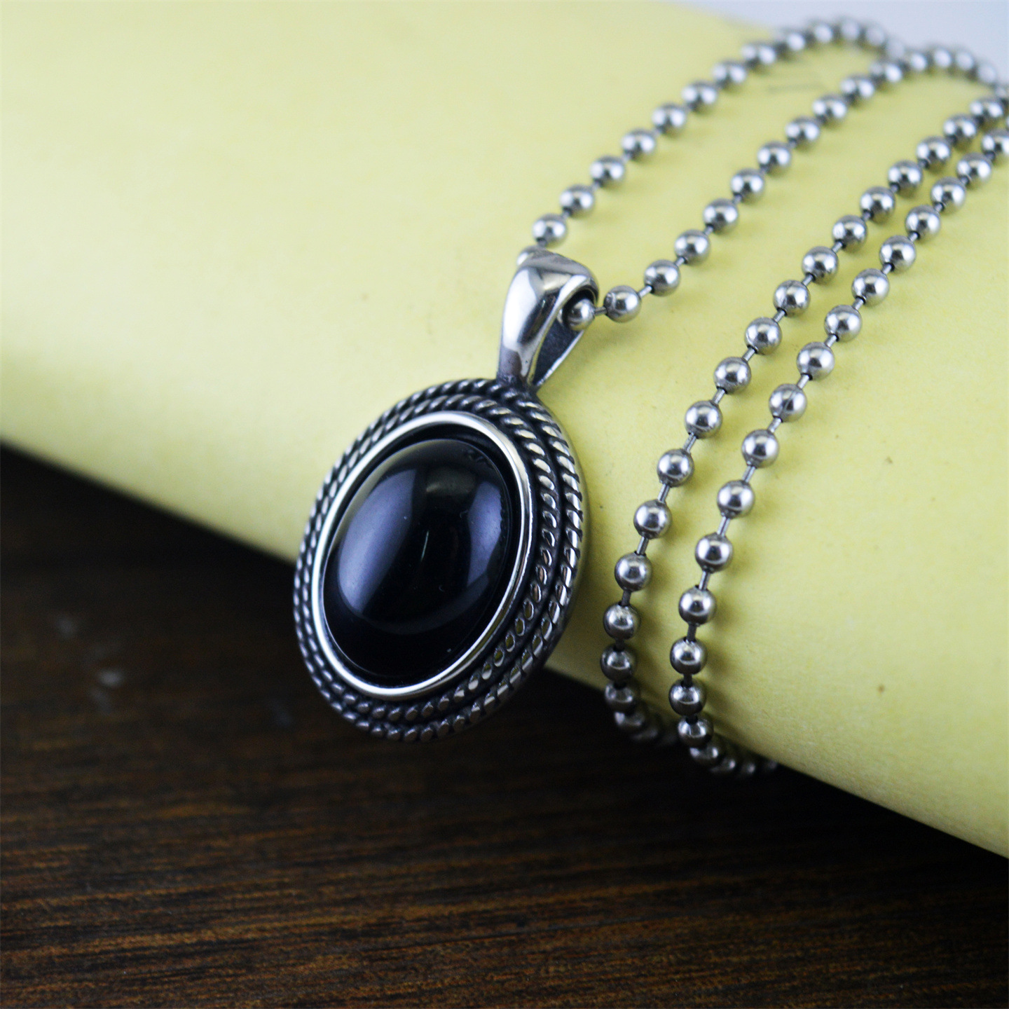 Stainless Steel Fashionable Black Turquoise Egg-shaped Pendant