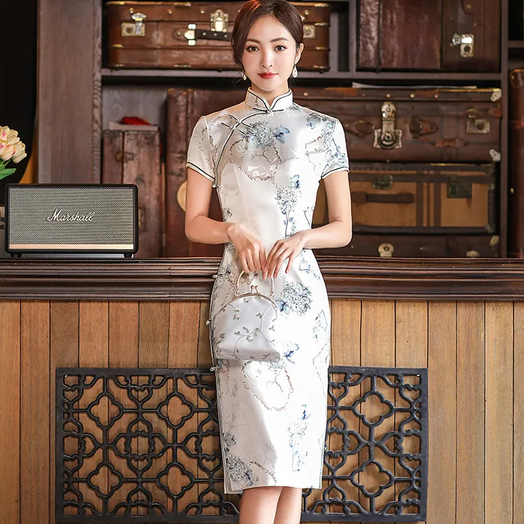 Womens Double-layered Lined Silk Dress In Traditional - Red