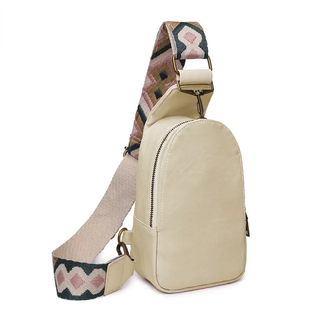 PU Leather Chest Bag Bohemian Niche Messenger Beige - Shop at LoveMi