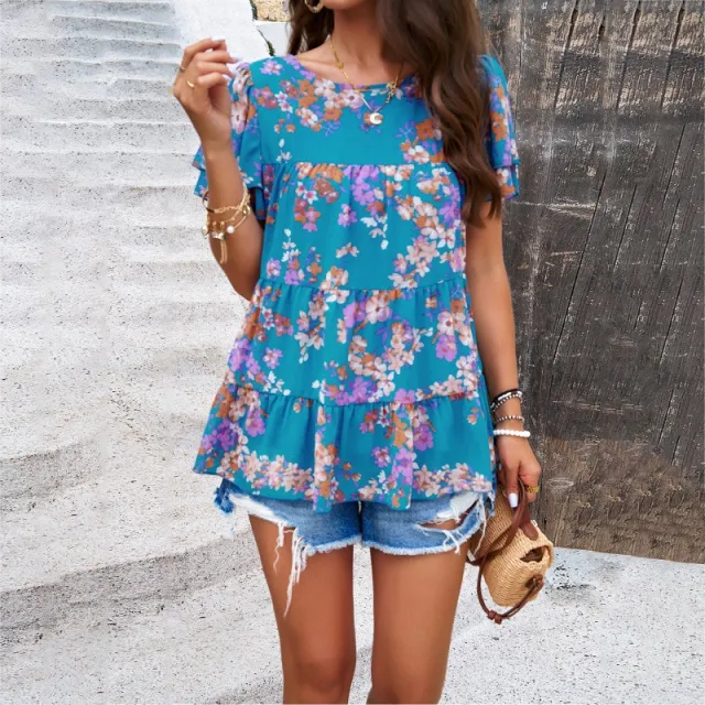 Holiday Leisure Printed Crew Neck Top Blue - Shop at LoveMi