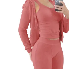 Women's Clothing Double-sided Velvet Hooded Vest Three-piece Set - Peach - View 1