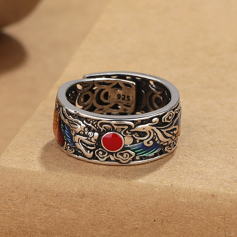 Vintage Ethnic Enamel Prosperity Brought By The Dragon And The Phoenix Ring