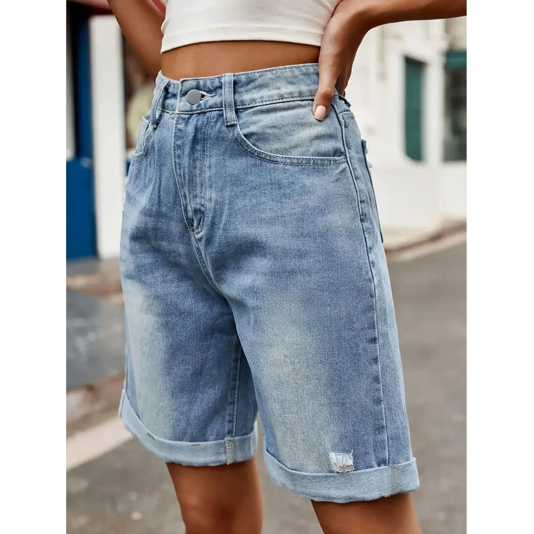 Womens Frayed-edge Casual Chic Versatile Jeans