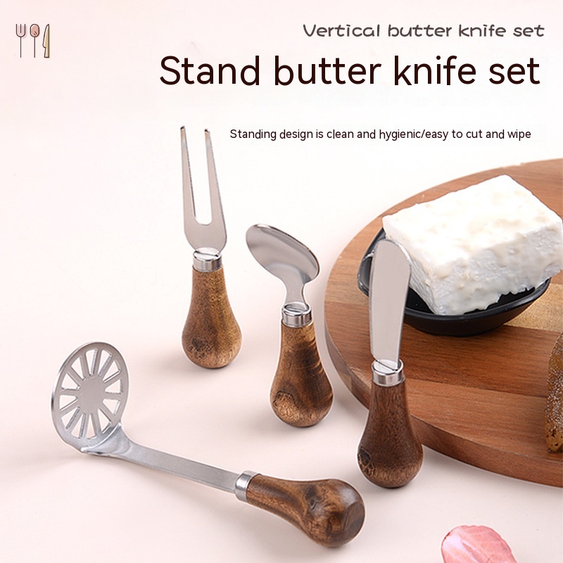 Cheese Knife Vertical Cheese Scraper Acacia Wooden Handle Butter Cake Coated Scraper Bread Toast Butter Knife Suit