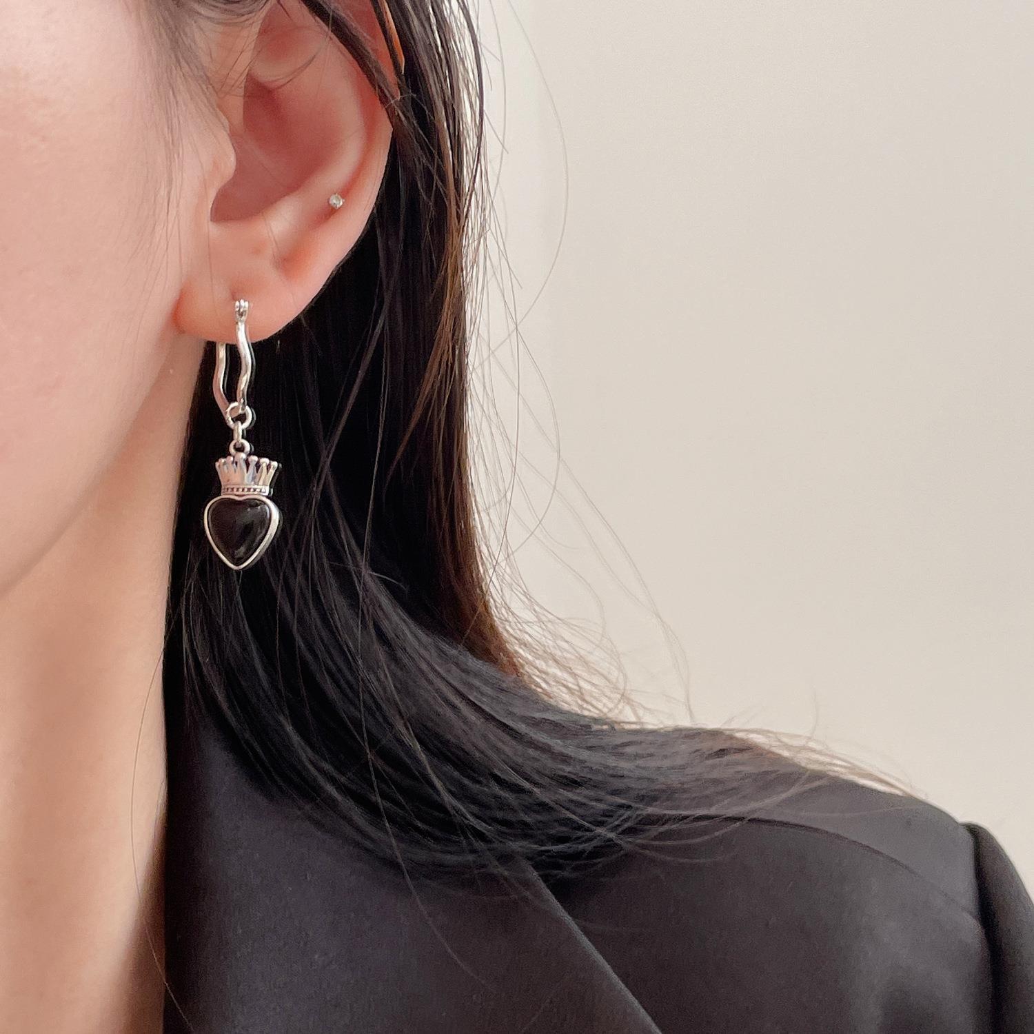 Agate Crown Love Asymmetric Earrings For Women