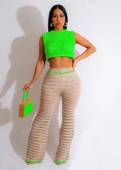 Knitted Hand Crochet Outdoor Sports And Casual Suit - Green 2 - View 1