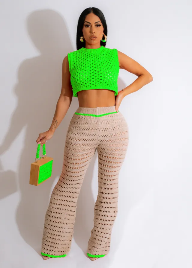 Knitted Hand Crochet Outdoor Sports And Casual Suit Green 2 - Shop at LoveMi