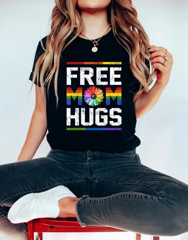 Women's Rainbow Love letter Printed Short sleeved T shirt Black - Shop at LoveMi