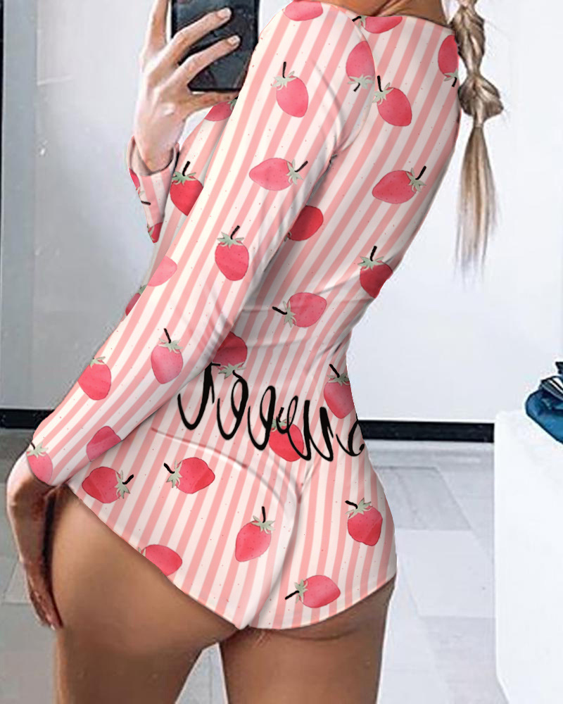 Printed Long sleeved Pajamas Deep V Nightclub Tight Sexy Jumpsuit 014Style - Shop at LoveMi