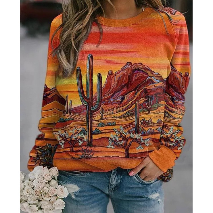 Title 4, Landscape Flower Floral Print Long Sleeve Pullover