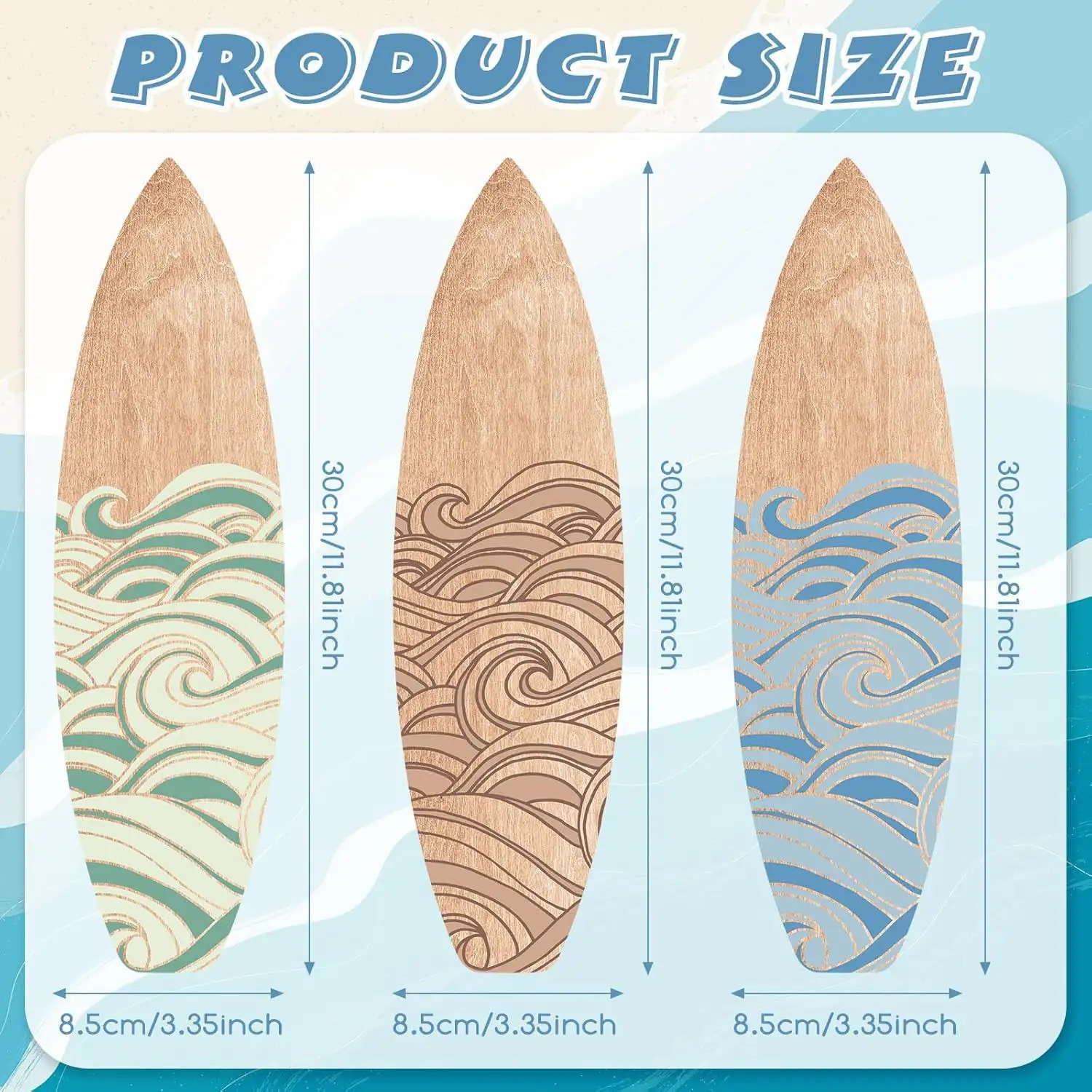 3 Pieces Wooden Beach Bedroom Surfboard Wall Decoration
