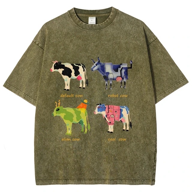 Mens Retro Cotton Funny Cow Streetwear Printed Top