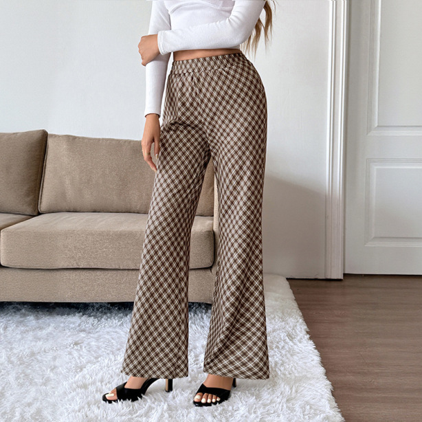 Fashion Commuter Plaid Slightly High Slimming Trousers Women