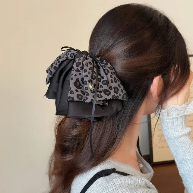 Leopard Print Mature Style Bow Claw Clip Light Luxury Advanced Gray Leopard Print - Shop at LoveMi