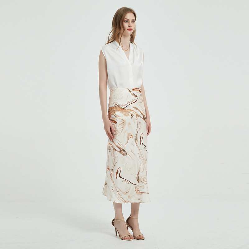 Printed Satin Silk High Waist Skirt