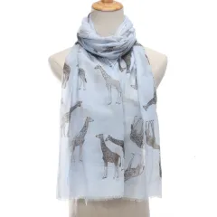 Women's Summer Thin Giraffe Printed Cute Fashion Shawl - Blue - View 1
