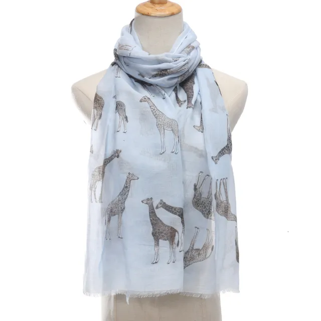 Women's Summer Thin Giraffe Printed Cute Fashion Shawl Blue - Shop at LoveMi