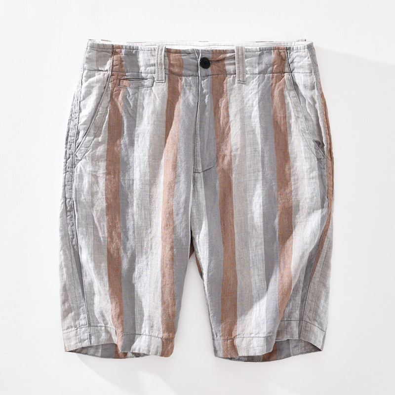 Men's Straight Loose Cotton And Linen Casual Shorts