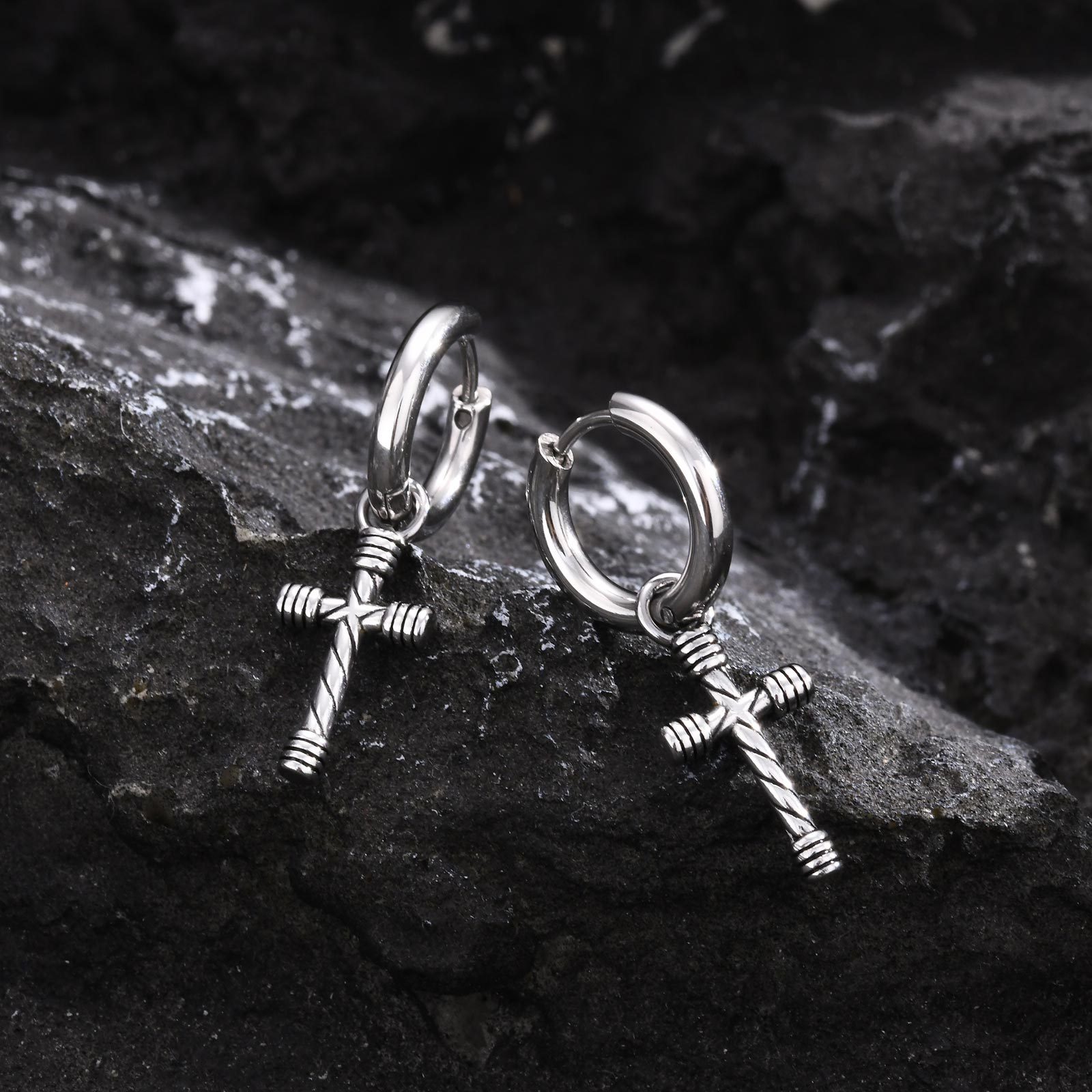 Men's Ornament Stainless Steel Twist Cross Earrings