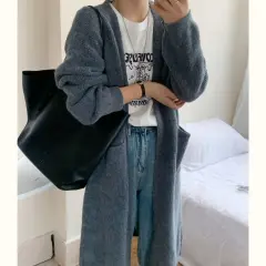 Autumn And Winter Korean Style Lazy Wind Coat Long Sweater Coat - Dark Gray - View 1